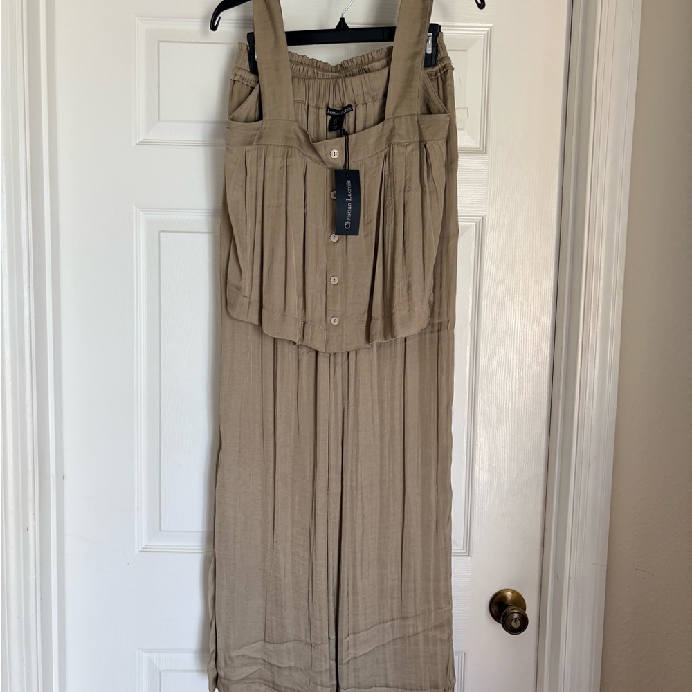 Christian Lacroix Beige Pleated 2pc sleeveless top / pant set